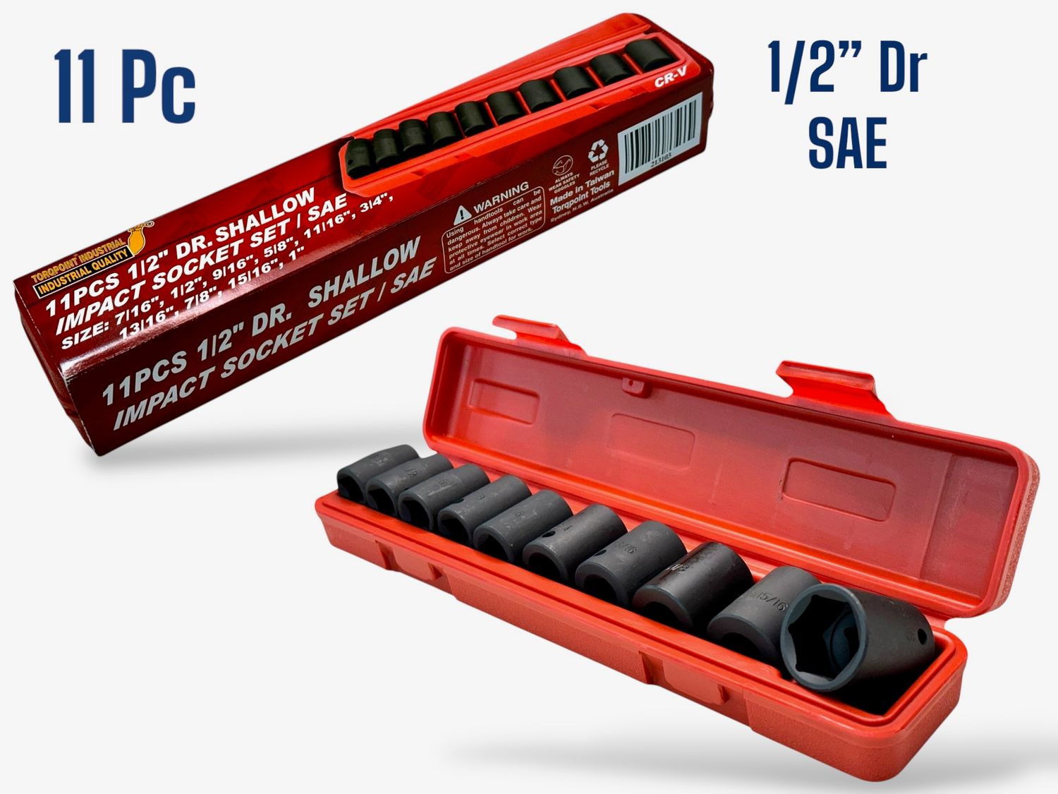 1/2&quot; Dr SAE Impact Socket Set 11Pc