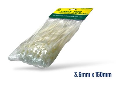 150mm x 3.6mm Cable Ties White