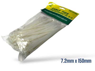 150mm x 7.2mm Cable Ties White