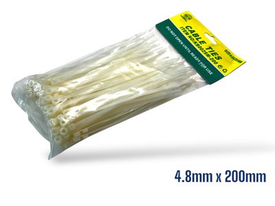 200mm x 4.8mm Cable Ties White