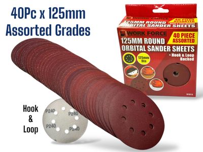 125mm Round Sander Sheets 40Pc