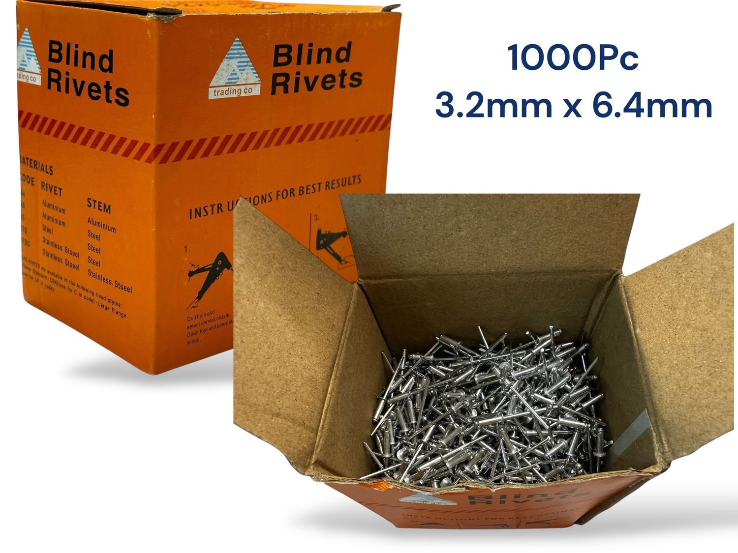 3.2mm x 6.4mm Rivets 1000pc