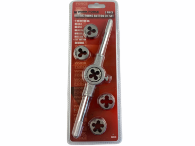 6 Piece Metric Round Button Die Set with Die Stock Dies