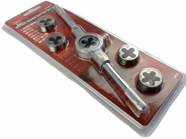 6 Piece Metric Round Button Die Set with Die Stock Dies