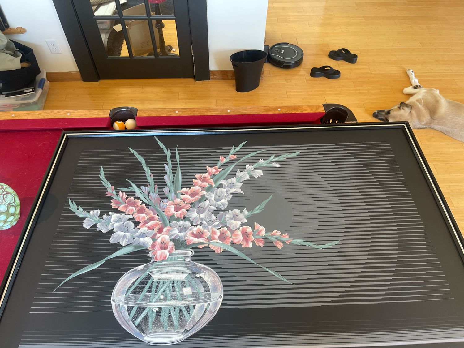 Original 1970s M. Letterman 62" x 42" Framed Flowers in a Vase Painting