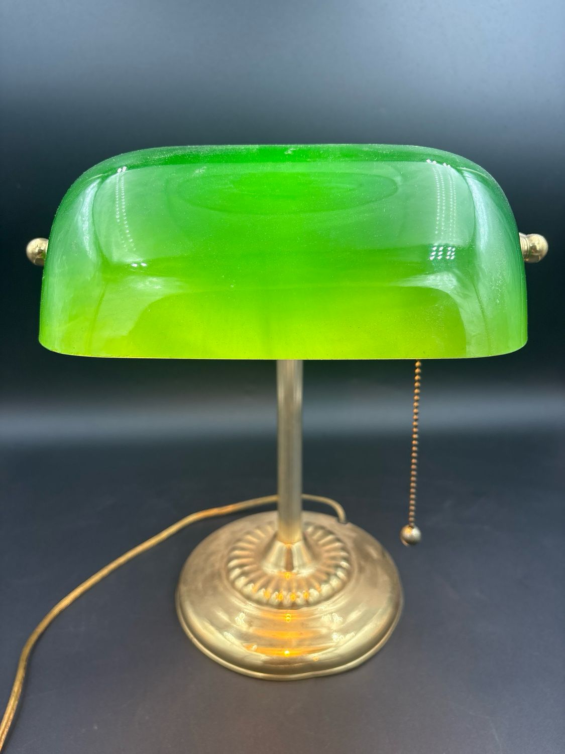 Green Shaded Brass Bankers Lamp