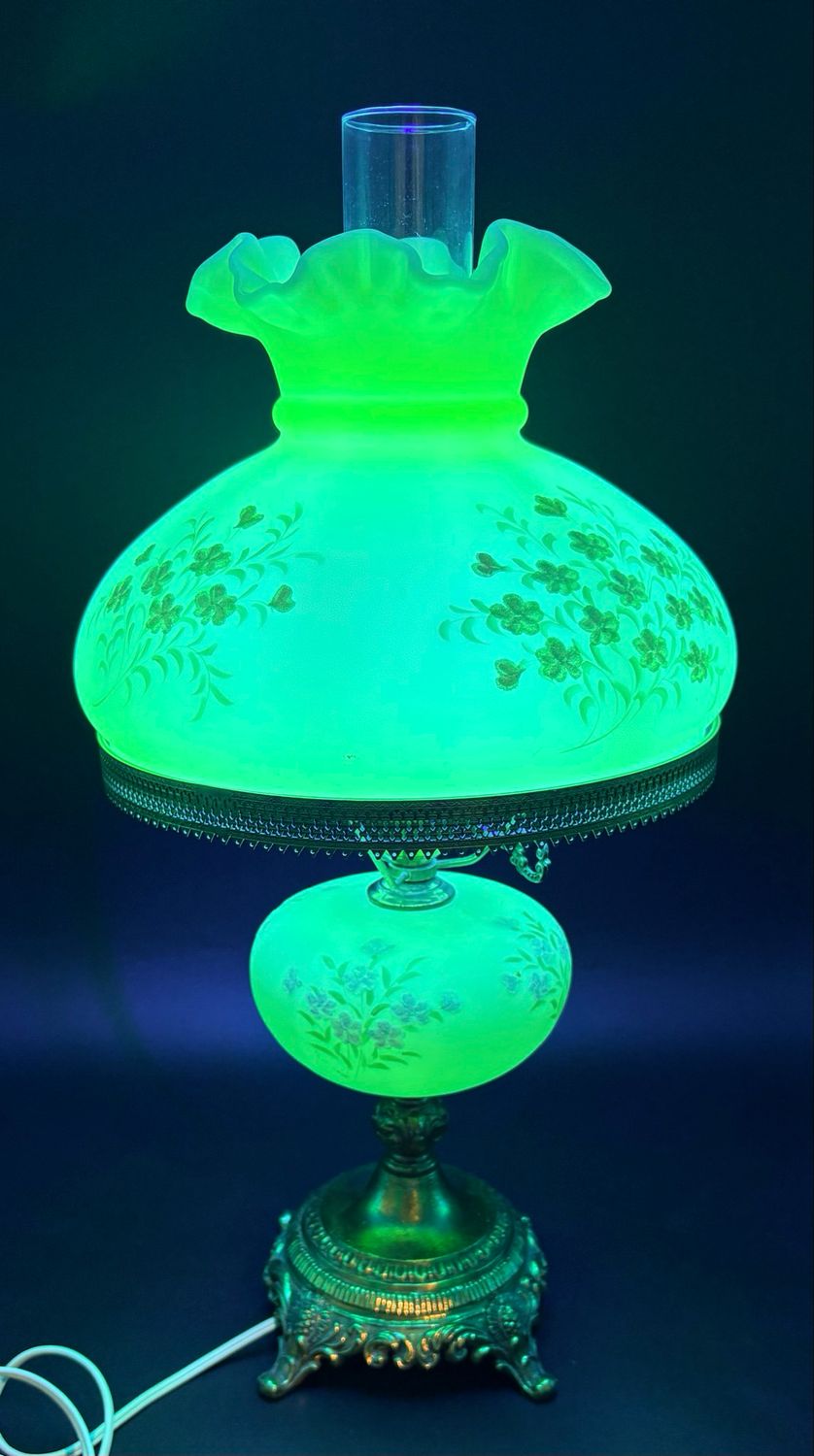 Fenton Hand Painted Custard Uranium Glass