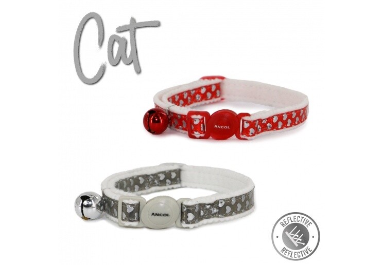 Ancol Cat Collar Reflective Hearts Silver