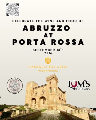 Abruzzo Wine Dinner with Porta Rossa and Vigna Madre 9/18/25