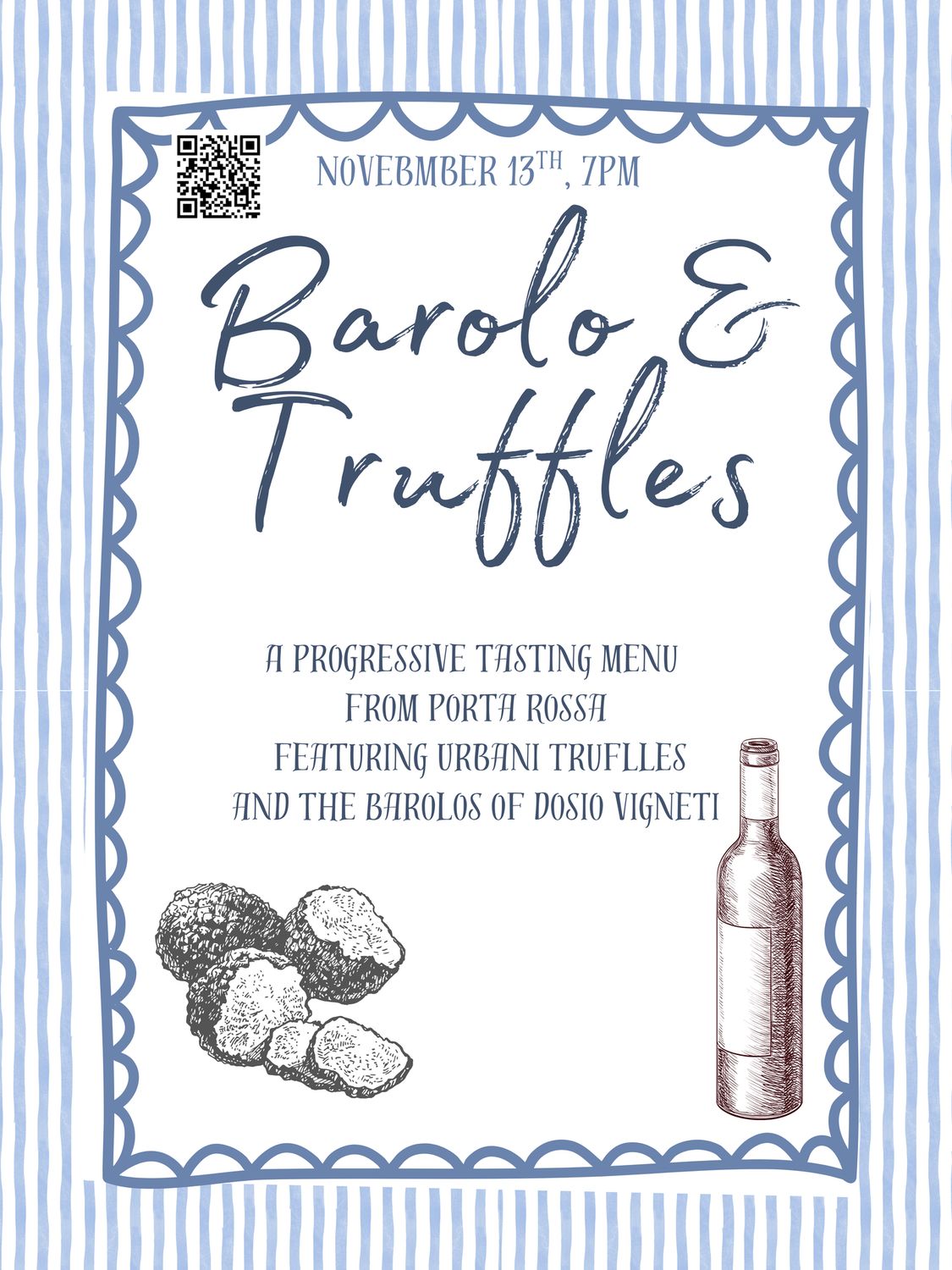 11/13/25: Barolo and Truffle Dinner at Porta Rossa Featuring Dosio and Urbani