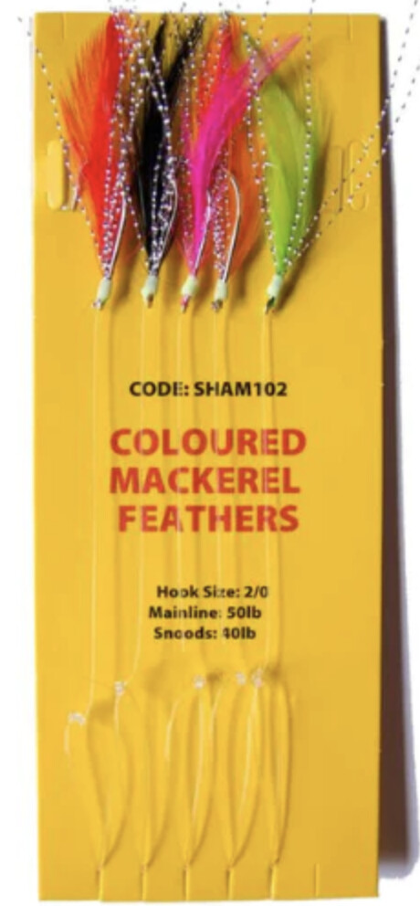 Coloured mackerel feathers