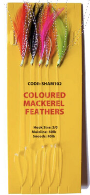 Coloured mackerel feathers