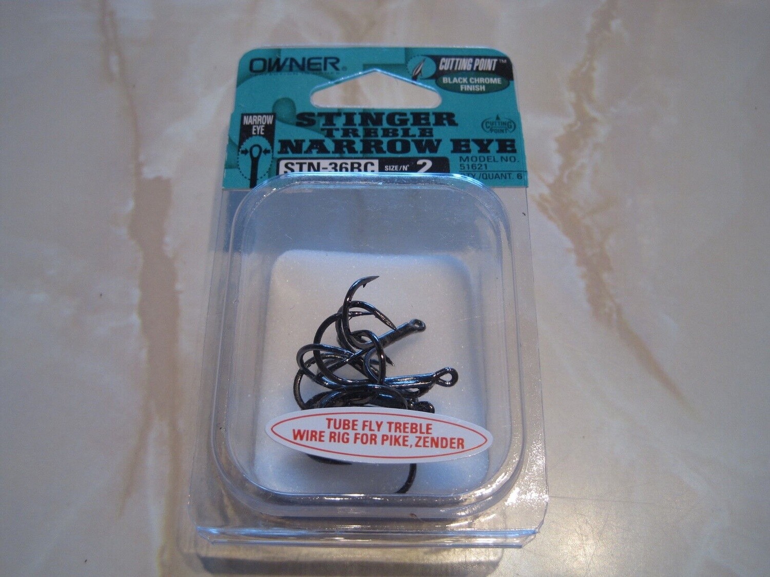 Owner STN36BC Stinger Treble Hooks - 51621 - Black Chrome Narrow Eye Type (2)