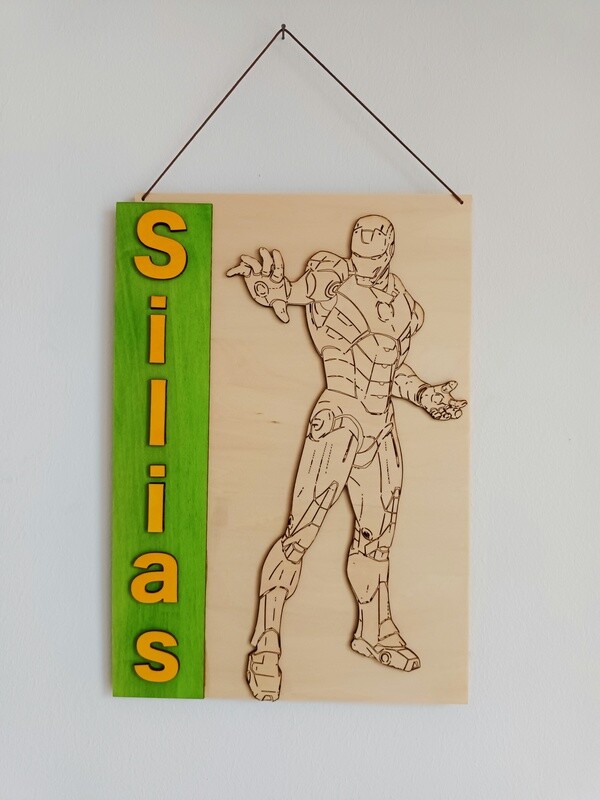 Iron Man Namensschild mit LED Beleuchtung