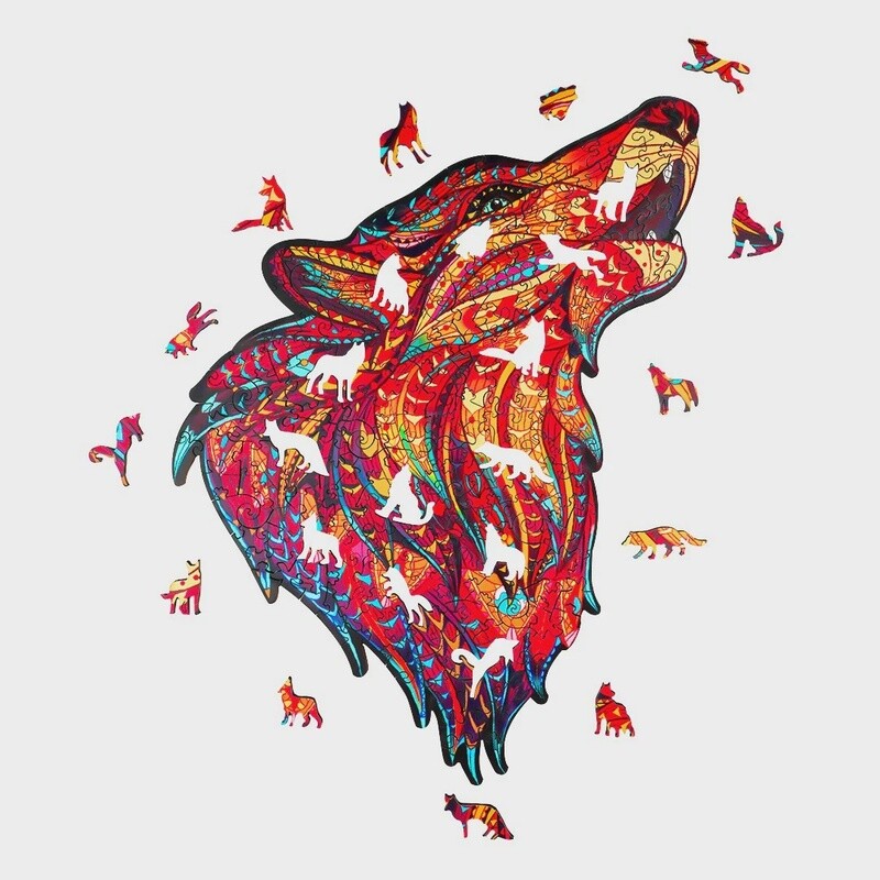 Red Howling Wolf   (Wood Bests Puzzle)