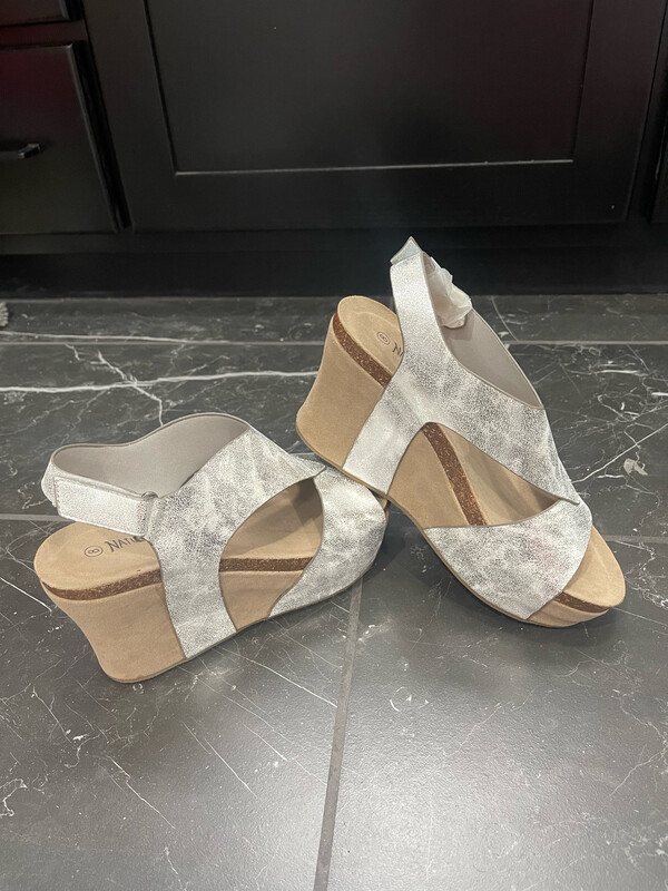 Silver Slingback Wedge Sandals