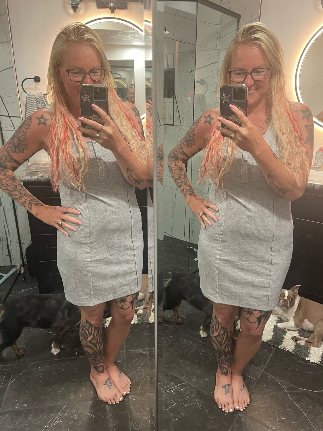Gray Ribbed Button U Neck Dress