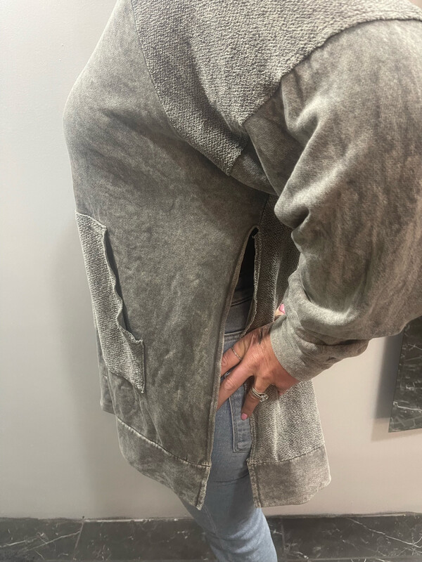 Hooded Mineral Dye With Side Slits Sweatshirt