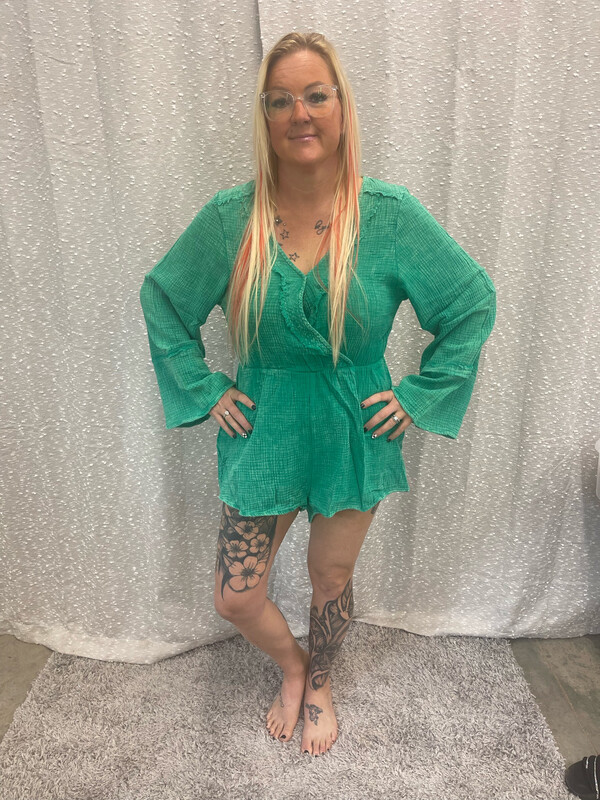 Kelly Green  Washed Romper