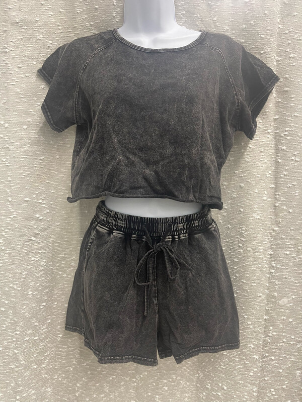 Black Acid Wash Lounge Set