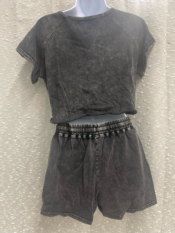 Black Acid Wash Lounge Set