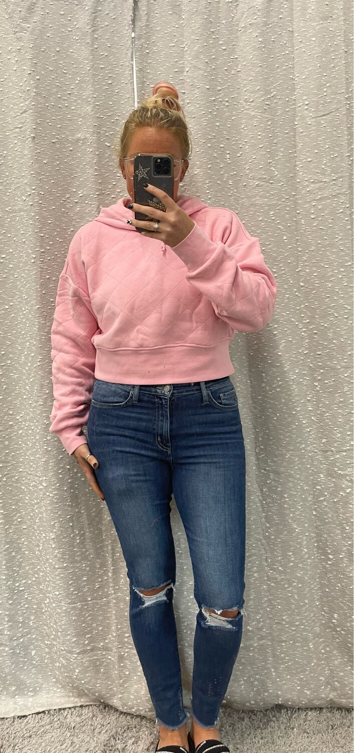 Candy Pink Quilted Drawstring Hoodie