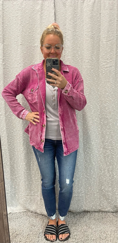 Magenta Acid Washed Shacket