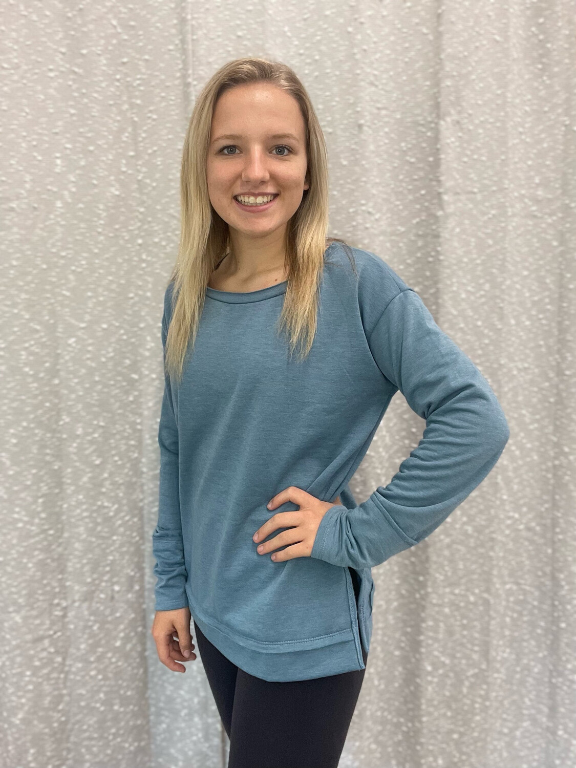 Dusty Teal Cut Edge Top