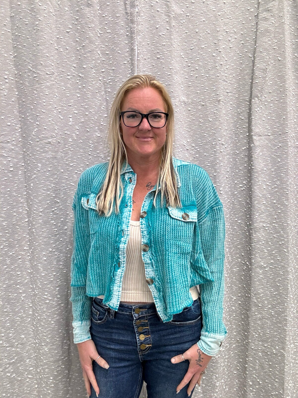 Light Teal Crop Shacket