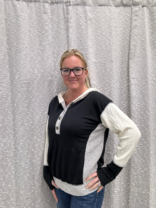 French Terry Knit Black Combo Top