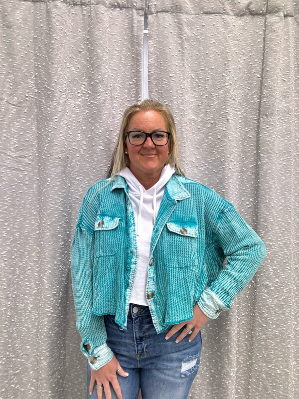 Light Teal Crop Shacket