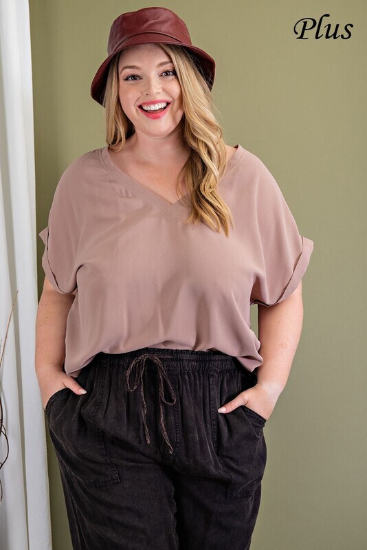 Taupe V-neck Top