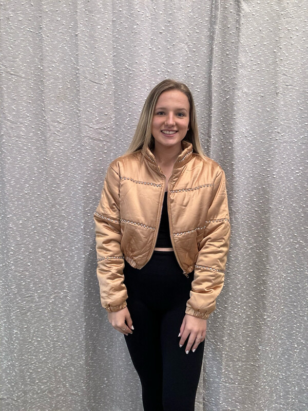 Satin Rhinestone Bomber Jacket