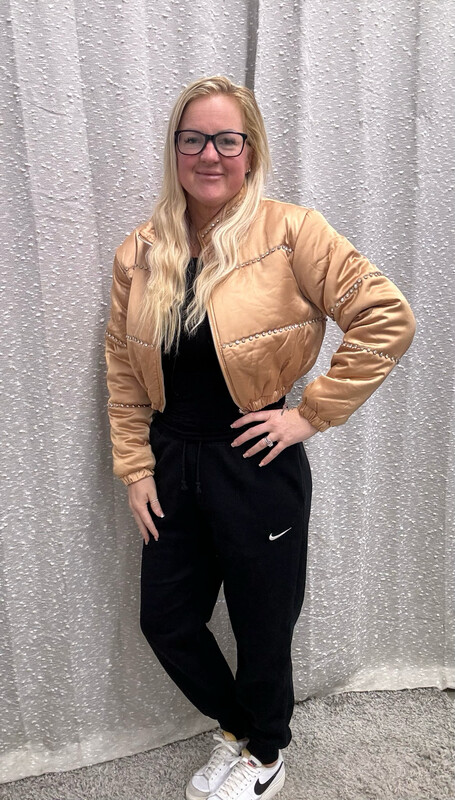 Satin Rhinestone Bomber Jacket