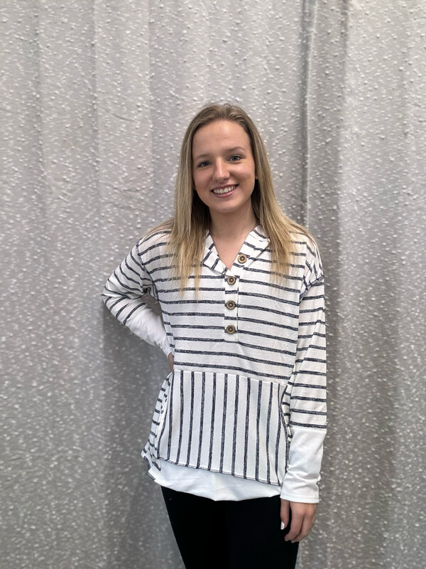 Stripe Banded Hoodie Top