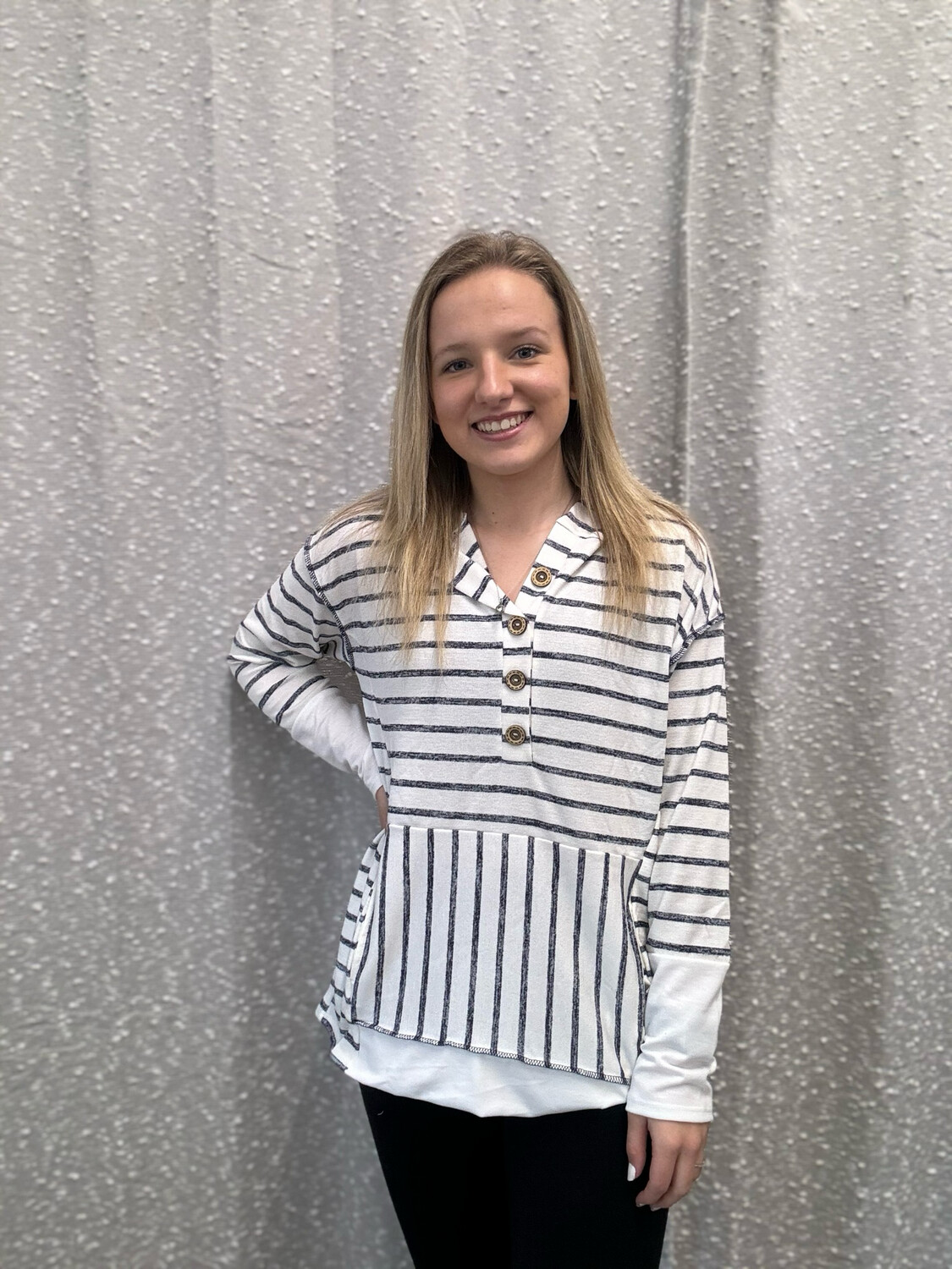 Stripe Banded Hoodie Top