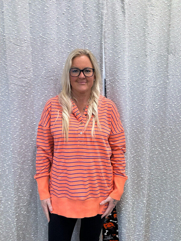 Stripe Half Button Hoodie