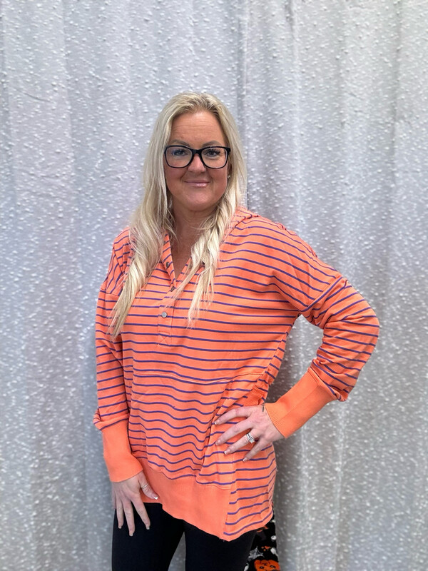 Stripe Half Button Hoodie