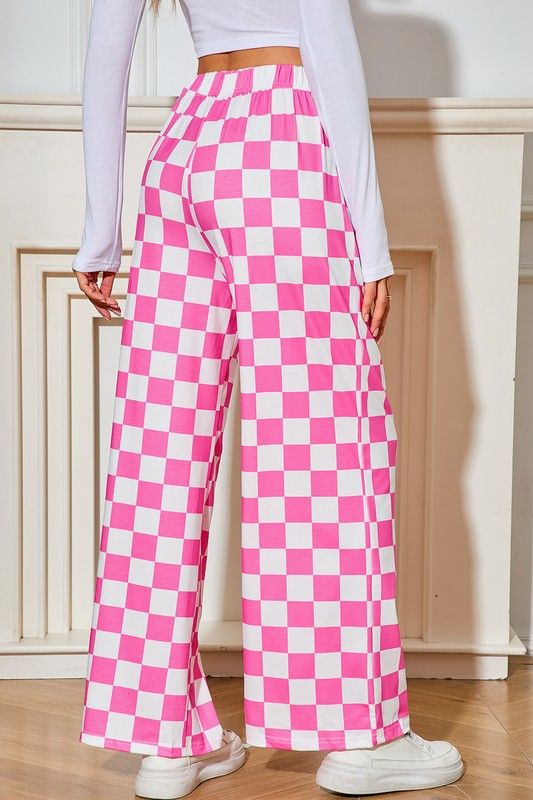 Pink Wide Leg Checkered Pants