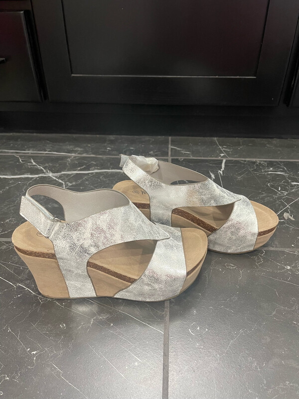Silver Slingback Wedge Sandals