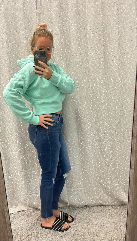 Ice Green Quilted Drawstring Hoodie