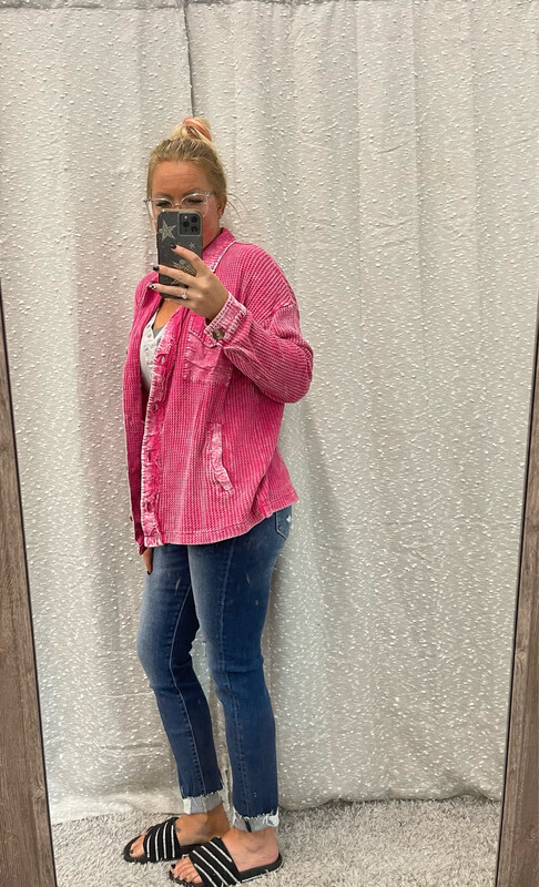 Pink Acid Wash Shacket