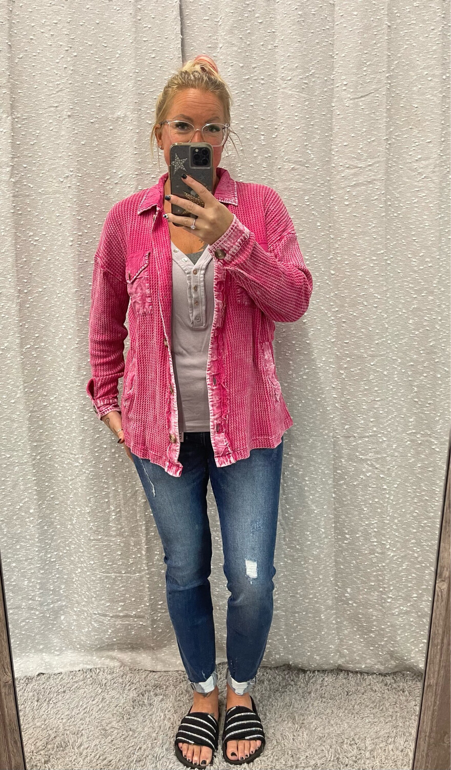 Pink Acid Wash Shacket