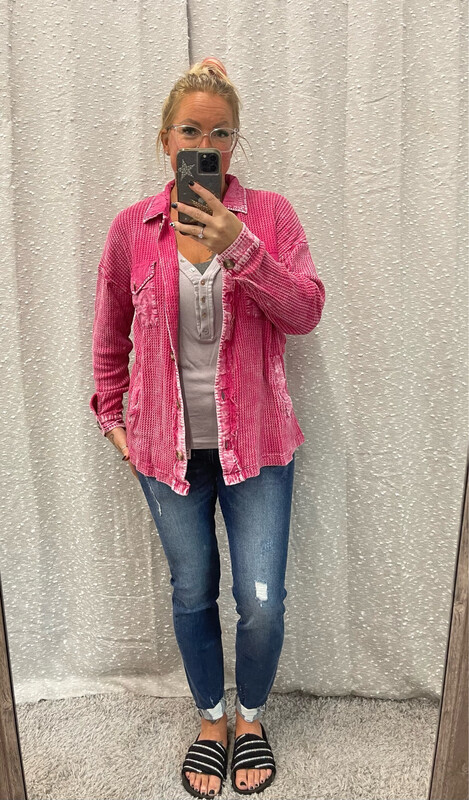 Pink Acid Wash Shacket