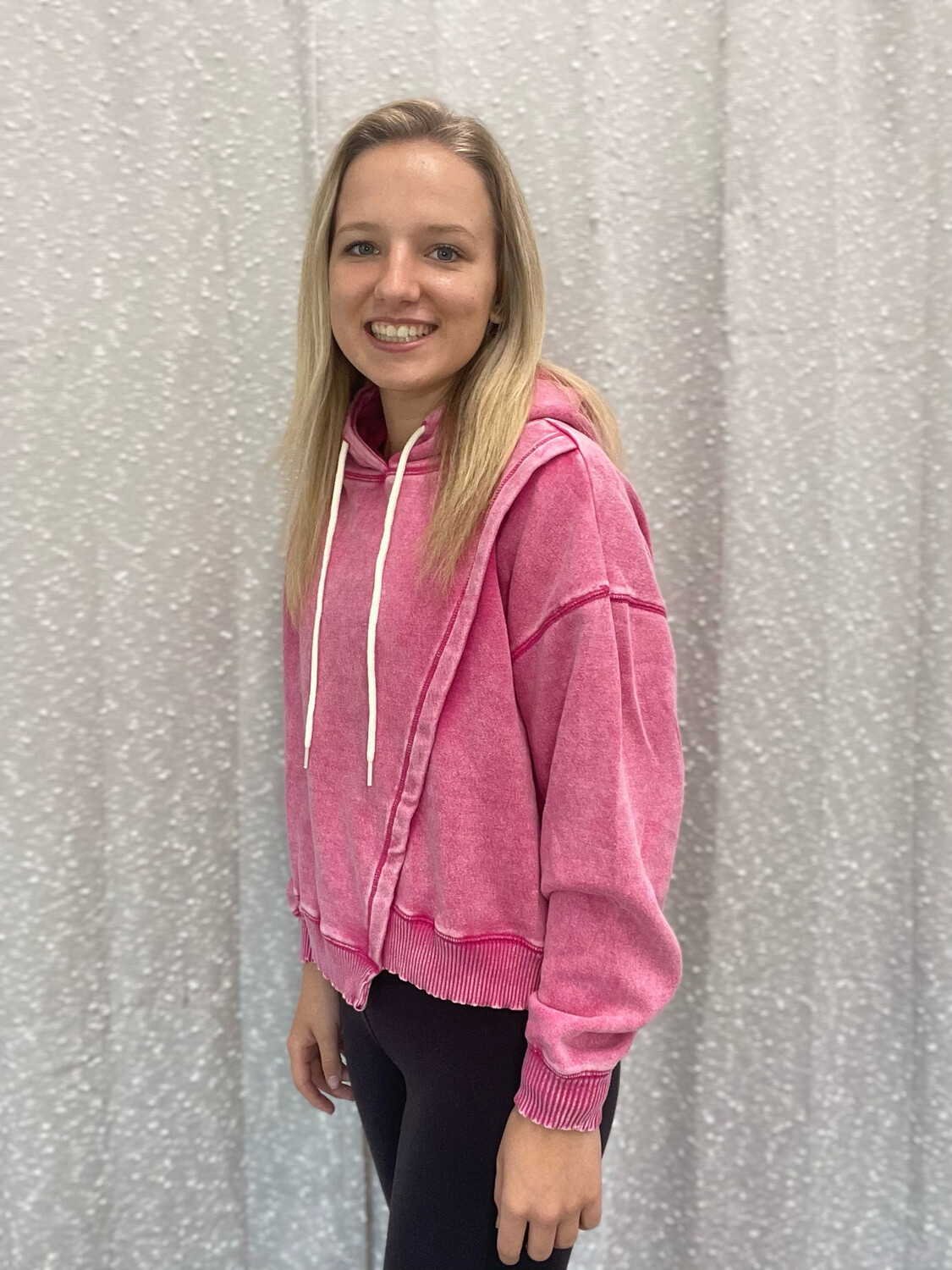 Hot Pink Crop Asymmetrical Hoodie