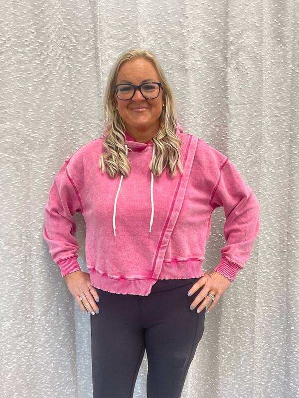Hot Pink Crop Asymmetrical Hoodie
