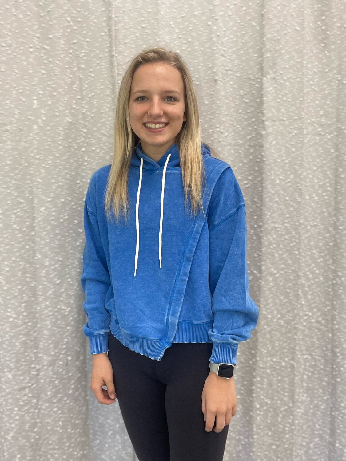 Ocean Blue Crop Asymmetrical  Hoodie