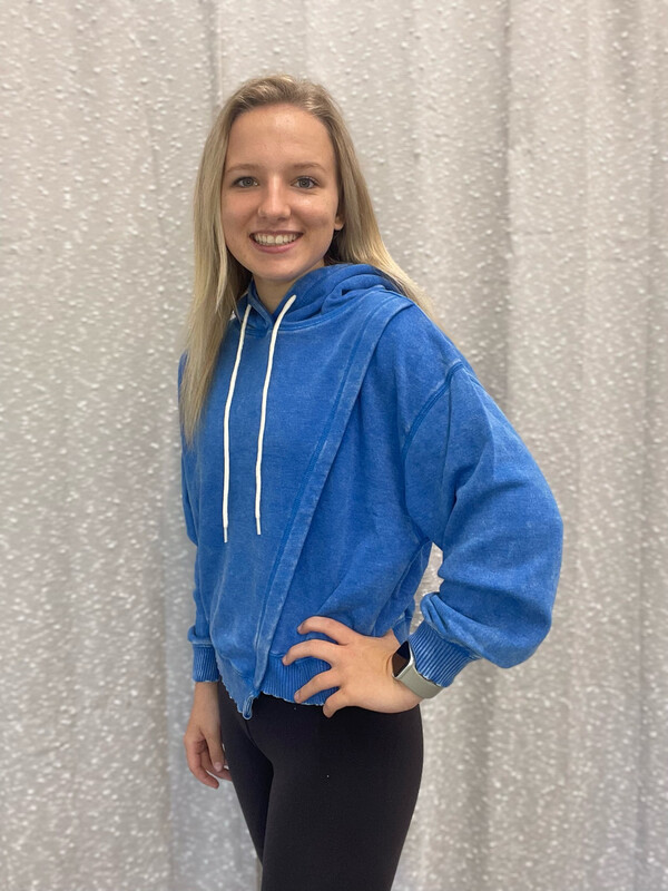 Ocean Blue Crop Asymmetrical  Hoodie