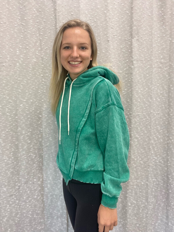 Kelly Green Crop Asymmetrical Hoodie