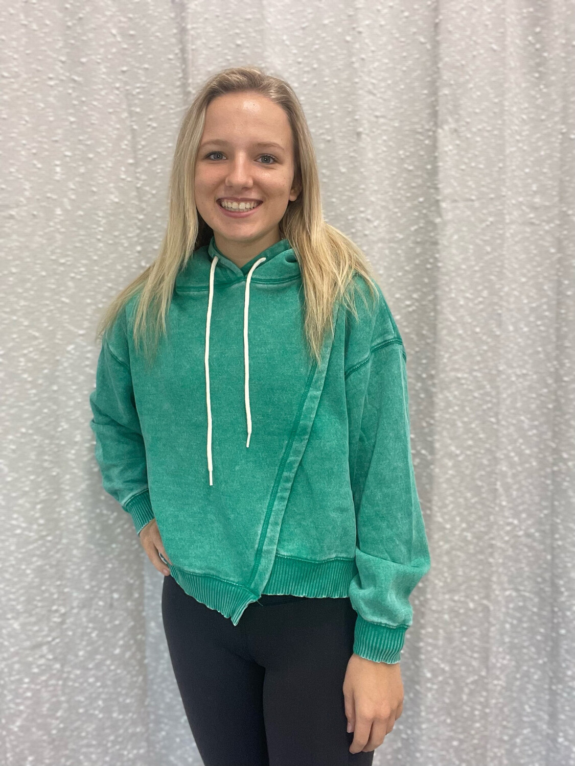 Kelly Green Crop Asymmetrical Hoodie